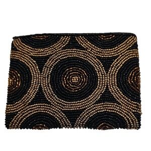 Handmade Hand Beaded Coin Purse Black And Gold